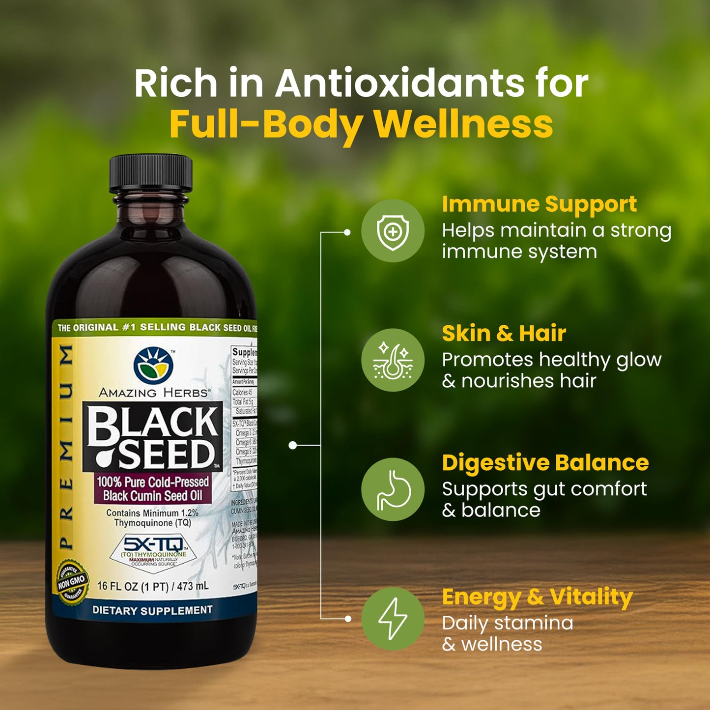 Amazing Herbs Premium Black Seed Oil - Cold Pressed Nigella Sativa, Gluten Free & Non-GMO - 32 fl oz (2 x 16 fl oz)