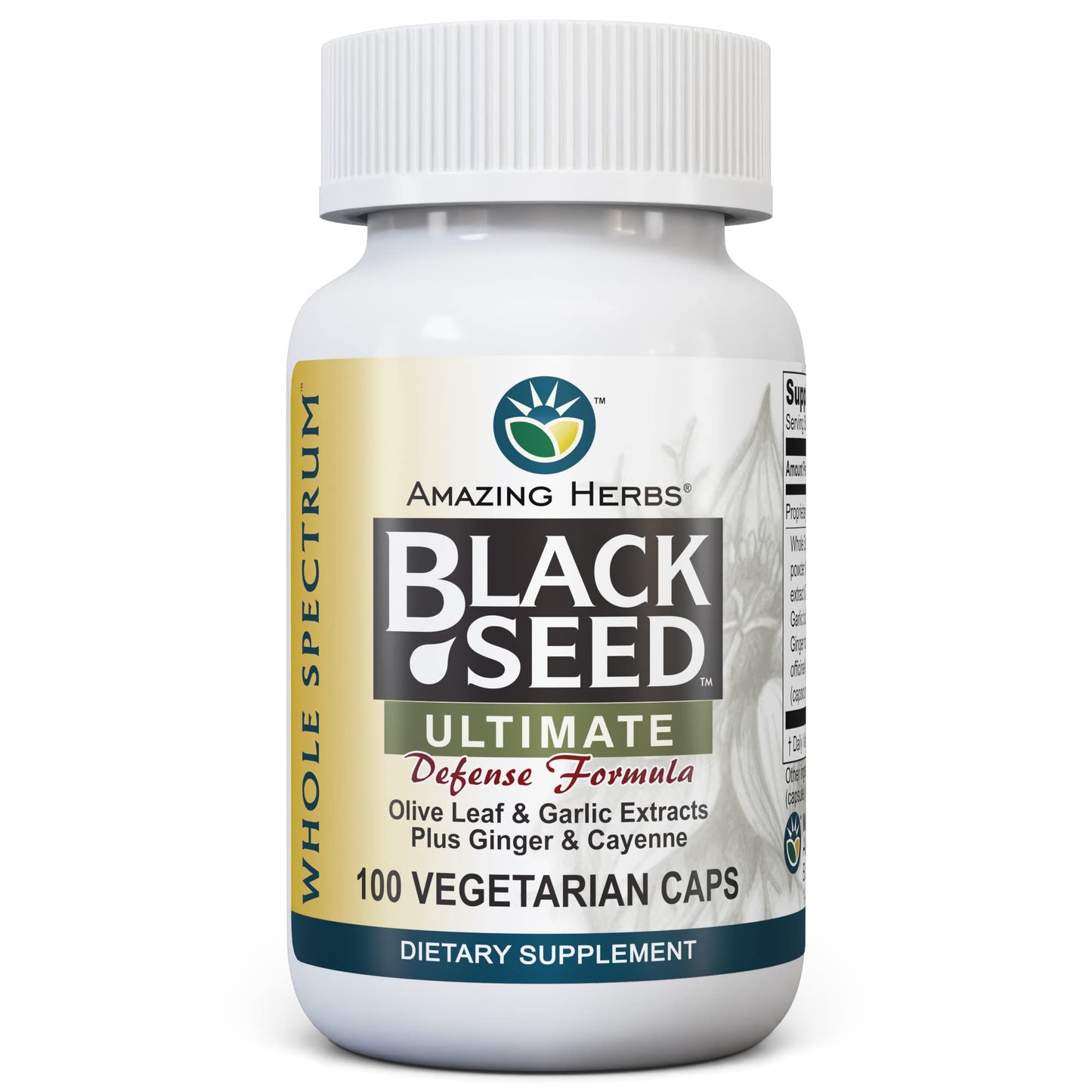 Amazing Herbs Black Seed Ultimate - Vegan Capsules with Olive Leaf & Cayenne | 100 Count