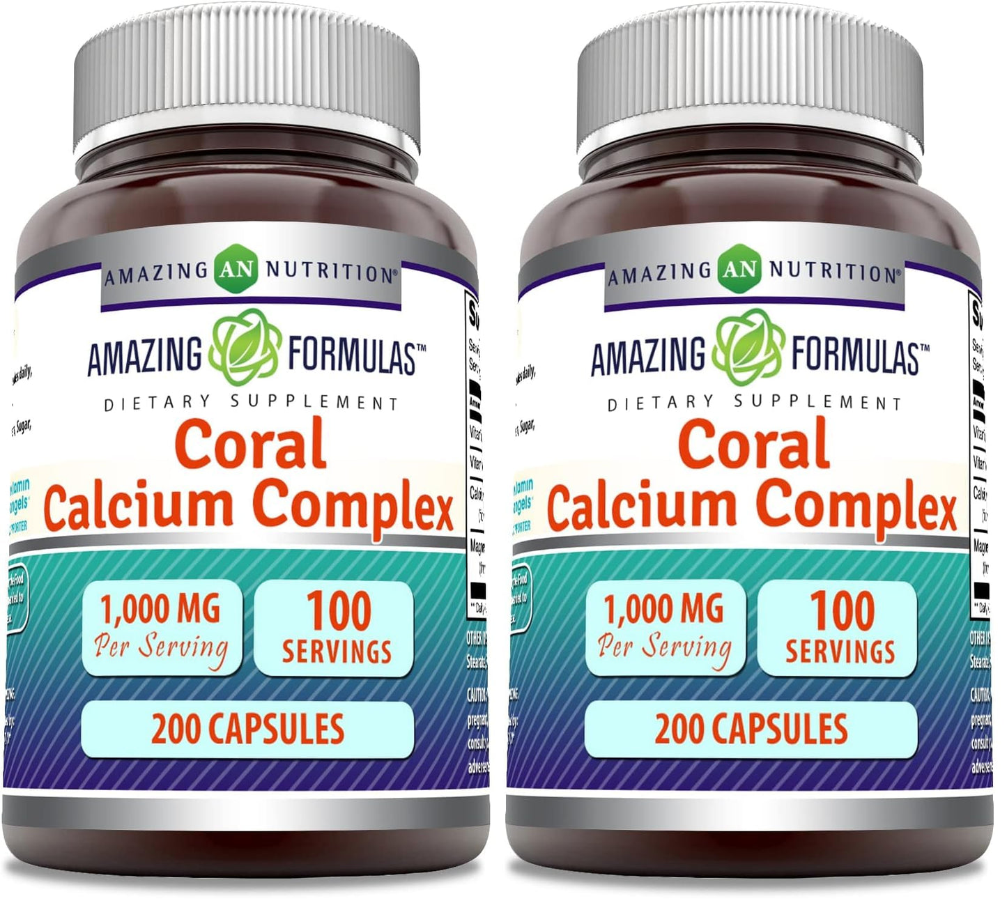 Amazing Formulas Coral Calcium Complex 1000 mg - 200 Capsules | Non-GMO, Gluten-Free, Made in USA (Pack of 2)