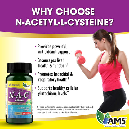 America Medic & Science NAC 600mg – NAC for Lung Health, Immune Support & Liver Health | 60 Capsules (Pack of 3)