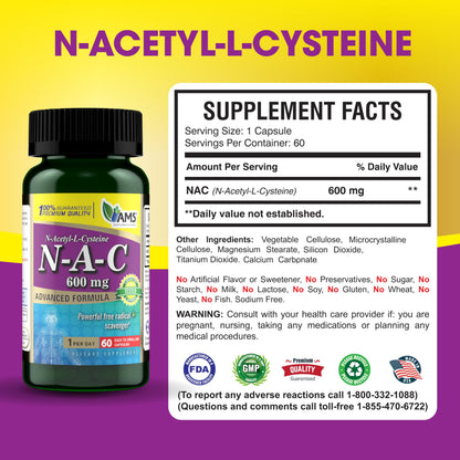 America Medic & Science NAC 600mg – NAC for Lung Health, Immune Support & Liver Health | 60 Capsules (Pack of 3)