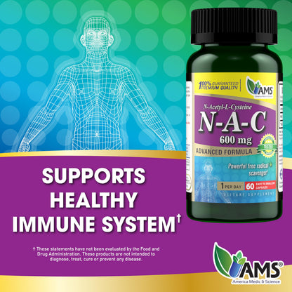 America Medic & Science NAC 600mg – NAC Supplement for Lung Health & Immune Support | 60 Capsules