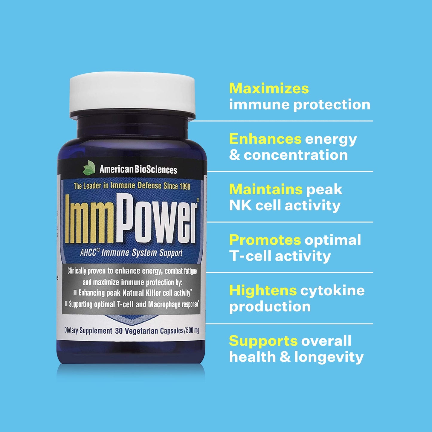 American BioSciences ImmPower | Enhanced Immune Support with AHCC | 2-Pack, 30 Vegetarian Capsules