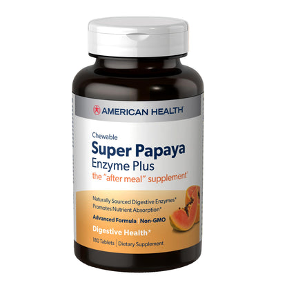 American Health Super Papaya Enzyme Plus – 180 Chewable Tablets | After-Meal Digestive Enzymes | Non-GMO | 60 Servings