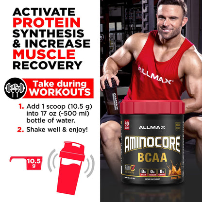 ALLMAX Nutrition AMINOCORE BCAA Powder – 8.18 g Amino Acids, Intra & Post-Workout Recovery, Gluten Free, White Grape, 315 g