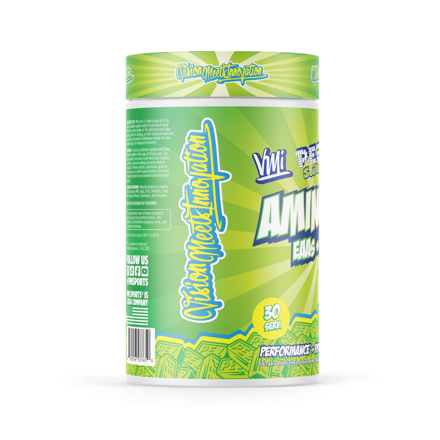 VMI Sports Aminogex Ultra – BCAA + EAA Powder with Electrolytes (30 Servings) PEZ Sour Green Apple