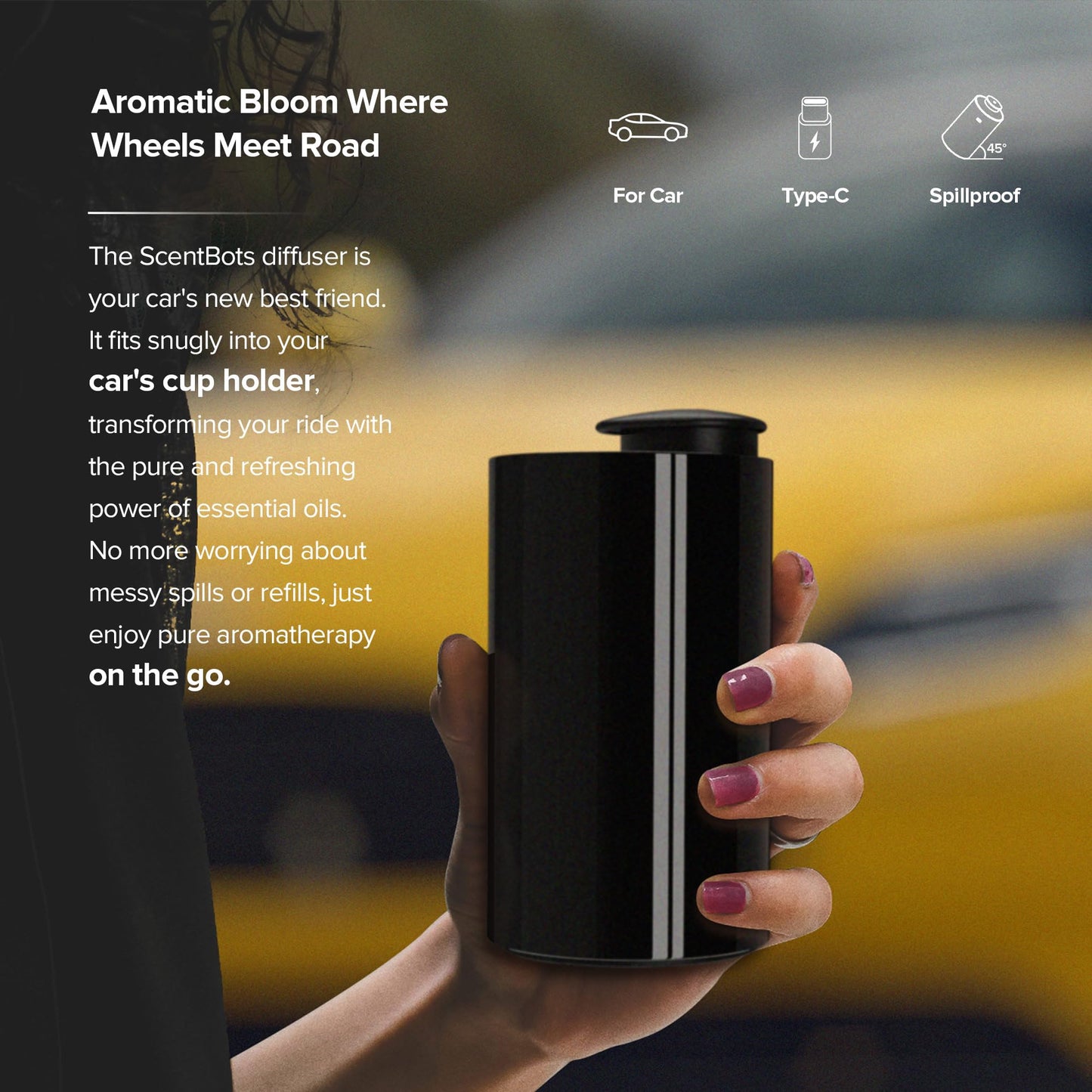 Waterless Essential Oil Diffuser AN7 Black – 5–20mL, Up to 600 sq ft, 4 Timers, 3 Mist Levels