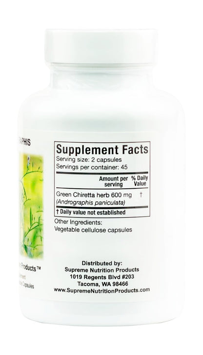 Supreme Nutrition Andrographis, 90 Pure Green Chiretta Vegetarian Capsules