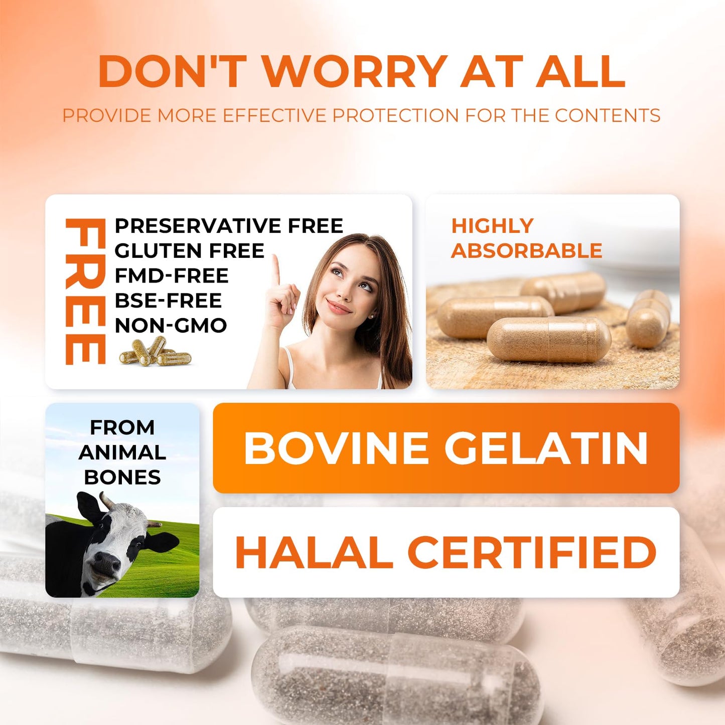Angtai JN Empty Gelatin Capsules Size 000 — Pure Bovine, Gluten Free, Non-GMO, Halal Certified (100 Count) with 2 Spoons