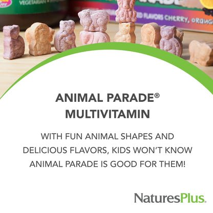 Natures Plus Animal Parade Kids Multivitamin - 90 Animal-Shaped Chewables (45 Servings) | Vegan & Gluten Free