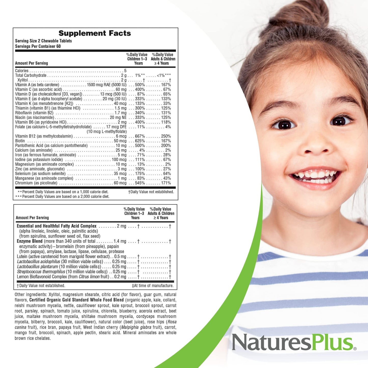 Natures Plus Animal Parade Gold Kids Multivitamin – Cherry Flavor, 60 Animal-Shaped Tablets (D3, K2) | Vegetarian & Gluten Free
