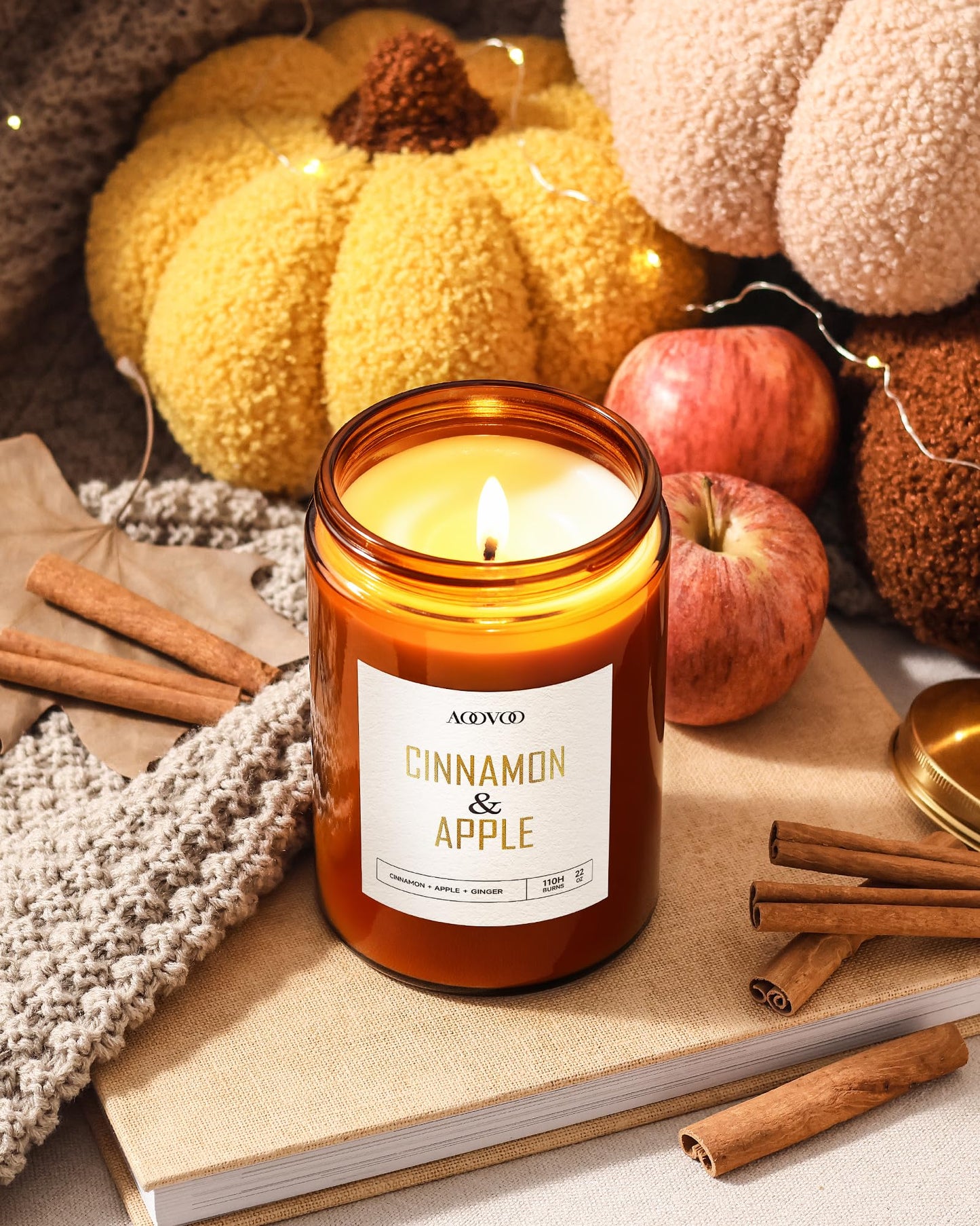 AOOVOO Apple Cinnamon Candles – 22 oz Soy Scented Candle for Home & Aromatherapy