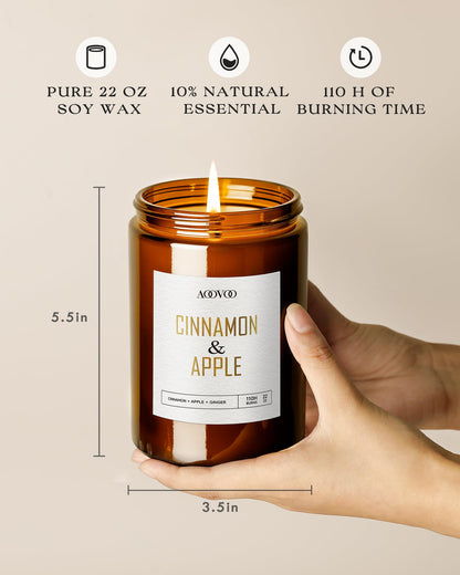 AOOVOO Apple Cinnamon Candles – 22 oz Soy Scented Candle for Home & Aromatherapy