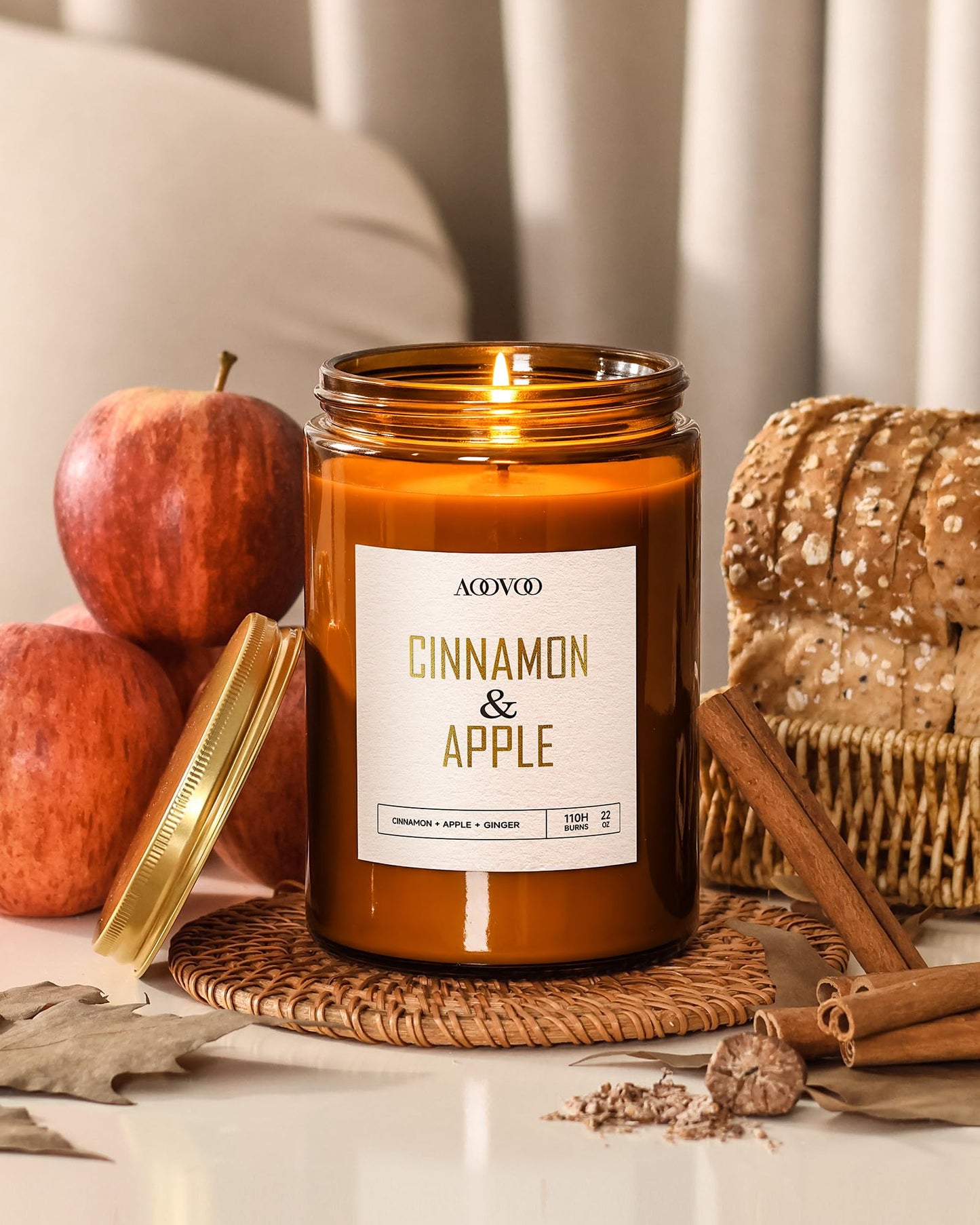 AOOVOO Apple Cinnamon Candles – 22 oz Soy Scented Candle for Home & Aromatherapy