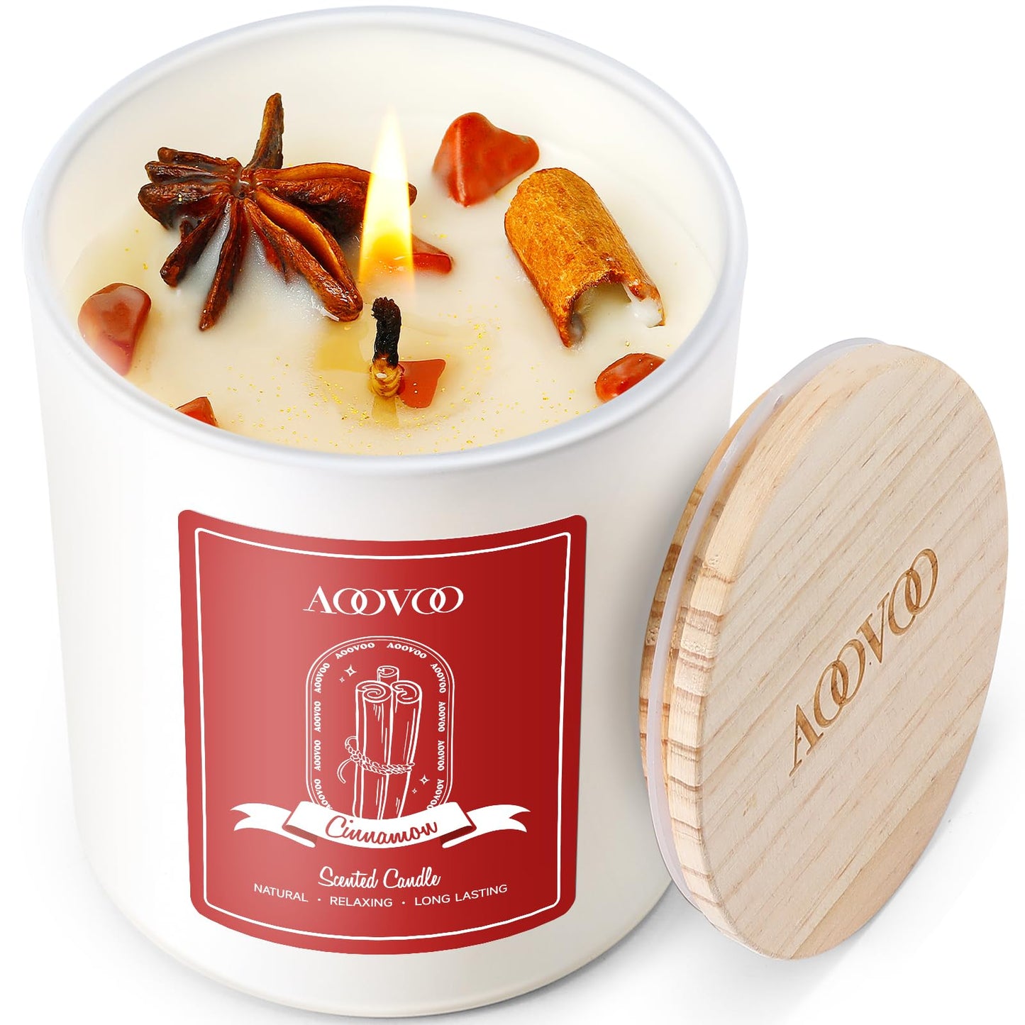 AOOVOO Apple Cinnamon Scented Candle with Crystals | 10oz Soy Wax for Women
