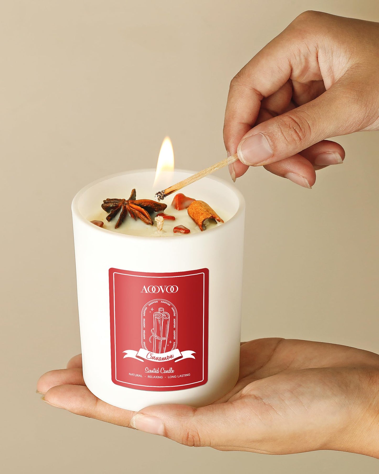 AOOVOO Apple Cinnamon Scented Candle with Crystals | 10oz Soy Wax for Women