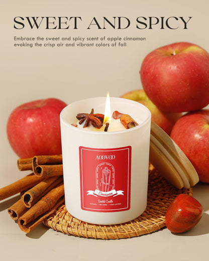 AOOVOO Apple Cinnamon Scented Candle with Crystals | 10oz Soy Wax for Women