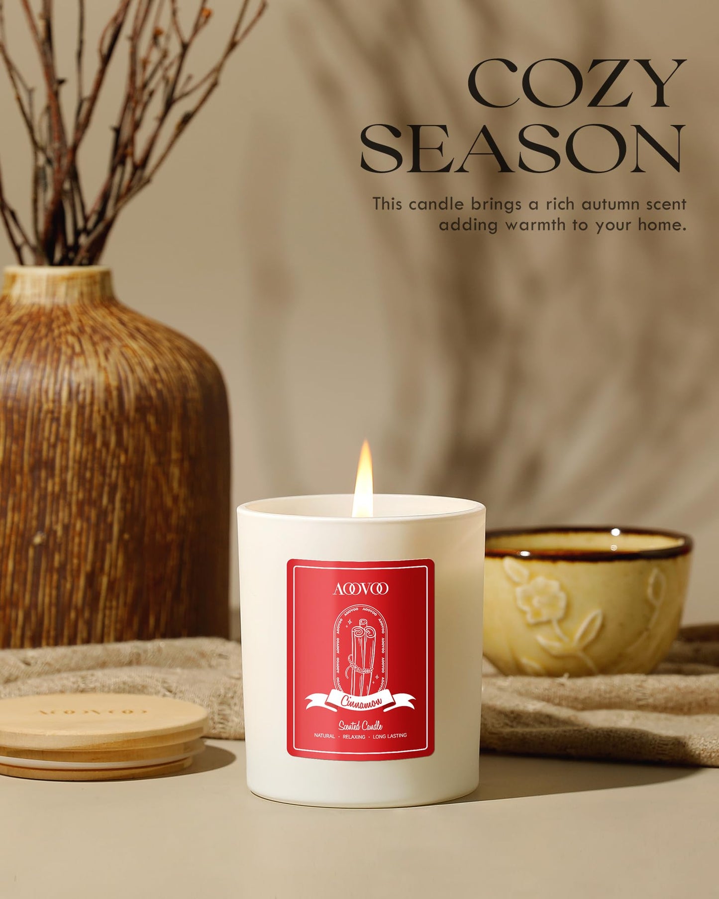 AOOVOO Apple Cinnamon Scented Candle with Crystals | 10oz Soy Wax for Women