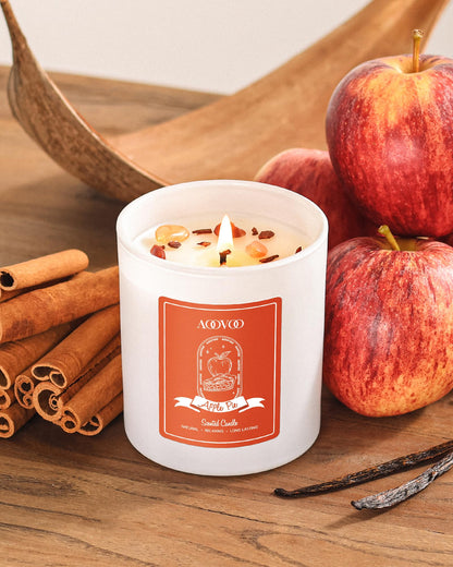 AOOVOO Apple Pie Scented Candle for Women | 10oz Soy Aromatherapy with Crystals