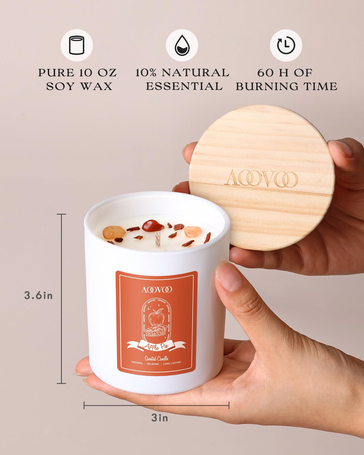 AOOVOO Apple Pie Scented Candle for Women | 10oz Soy Aromatherapy with Crystals