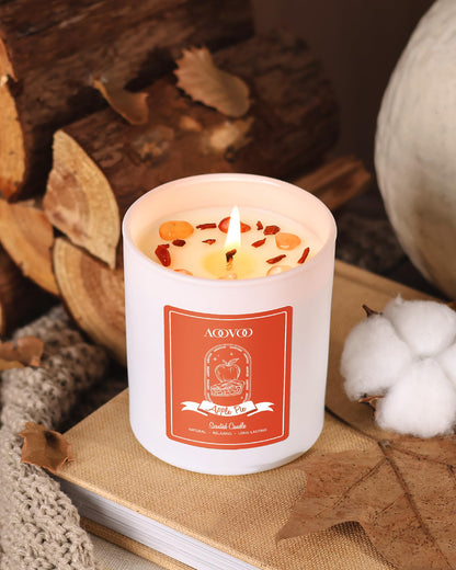 AOOVOO Apple Pie Scented Candle for Women | 10oz Soy Aromatherapy with Crystals