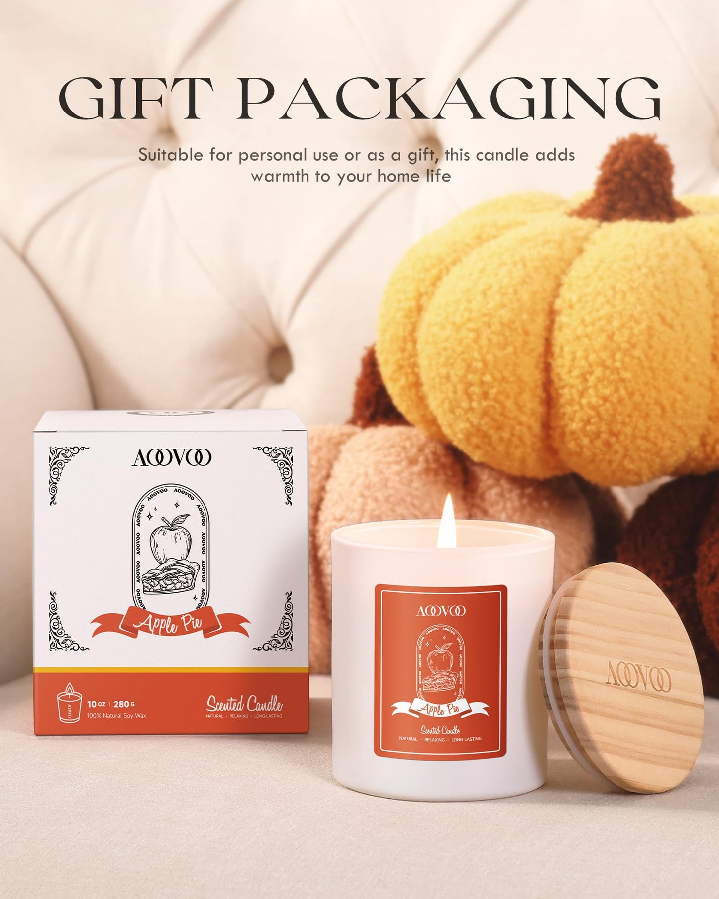 AOOVOO Apple Pie Scented Candle for Women | 10oz Soy Aromatherapy with Crystals