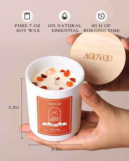 AOOVOO Apple Pie Scented Candles for Women – 7oz Soy Aromatherapy Candle with Crystals Inside