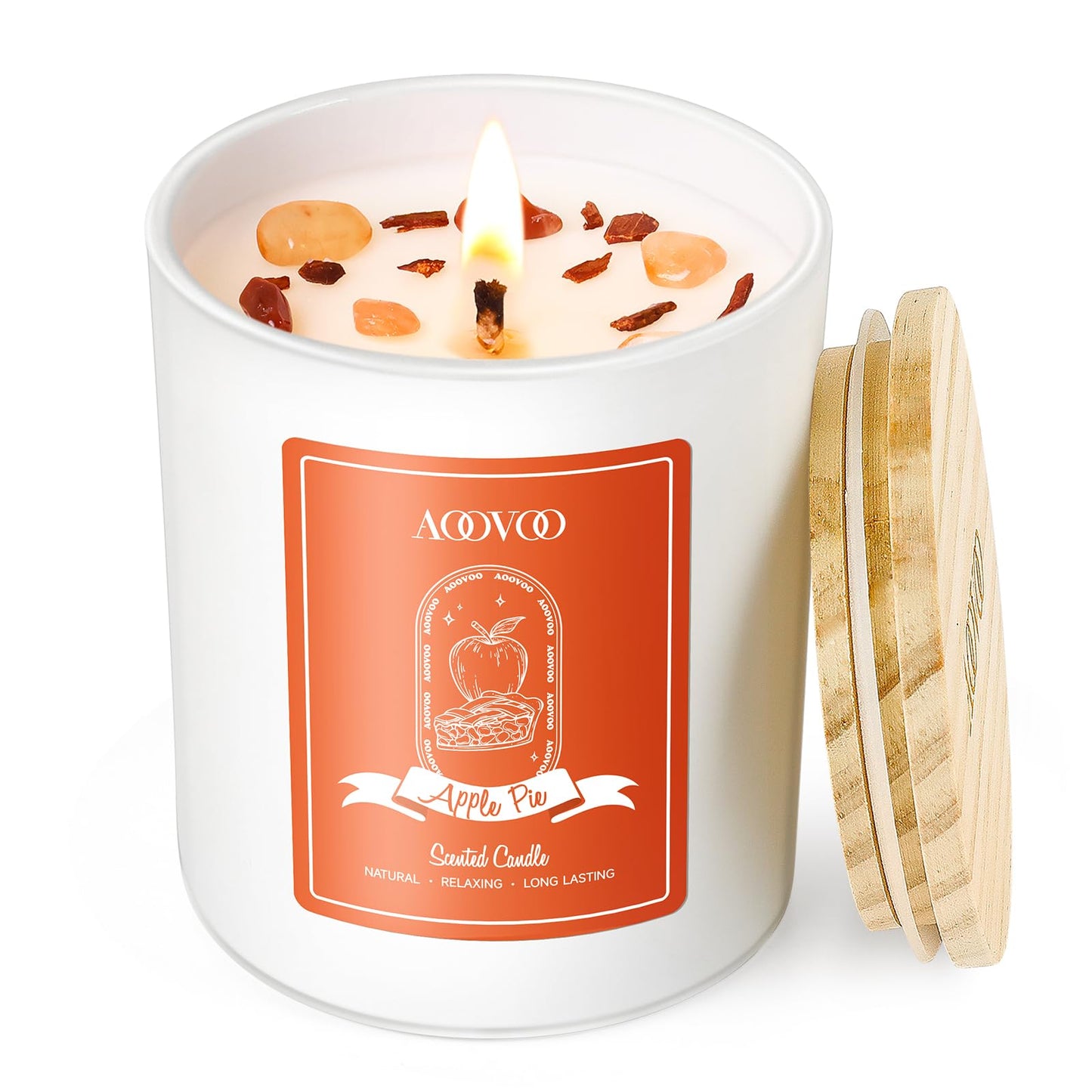 AOOVOO Apple Pie Scented Candles for Women – 7oz Soy Aromatherapy Candle with Crystals Inside