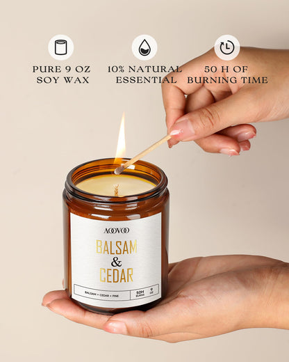 AOOVOO Balsam Cedar Candle - 9 oz Pine-Scented Soy Wax Aromatherapy