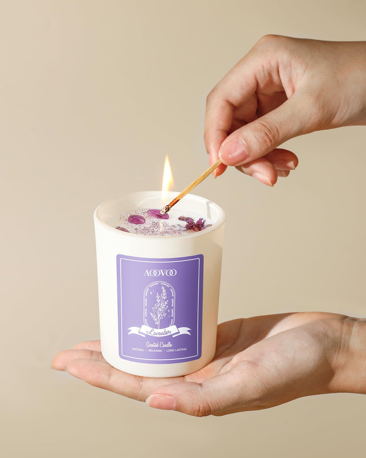 AOOVOO Lavender Candles Set - 4 Pack Aromatherapy Candles with Crystals Inside