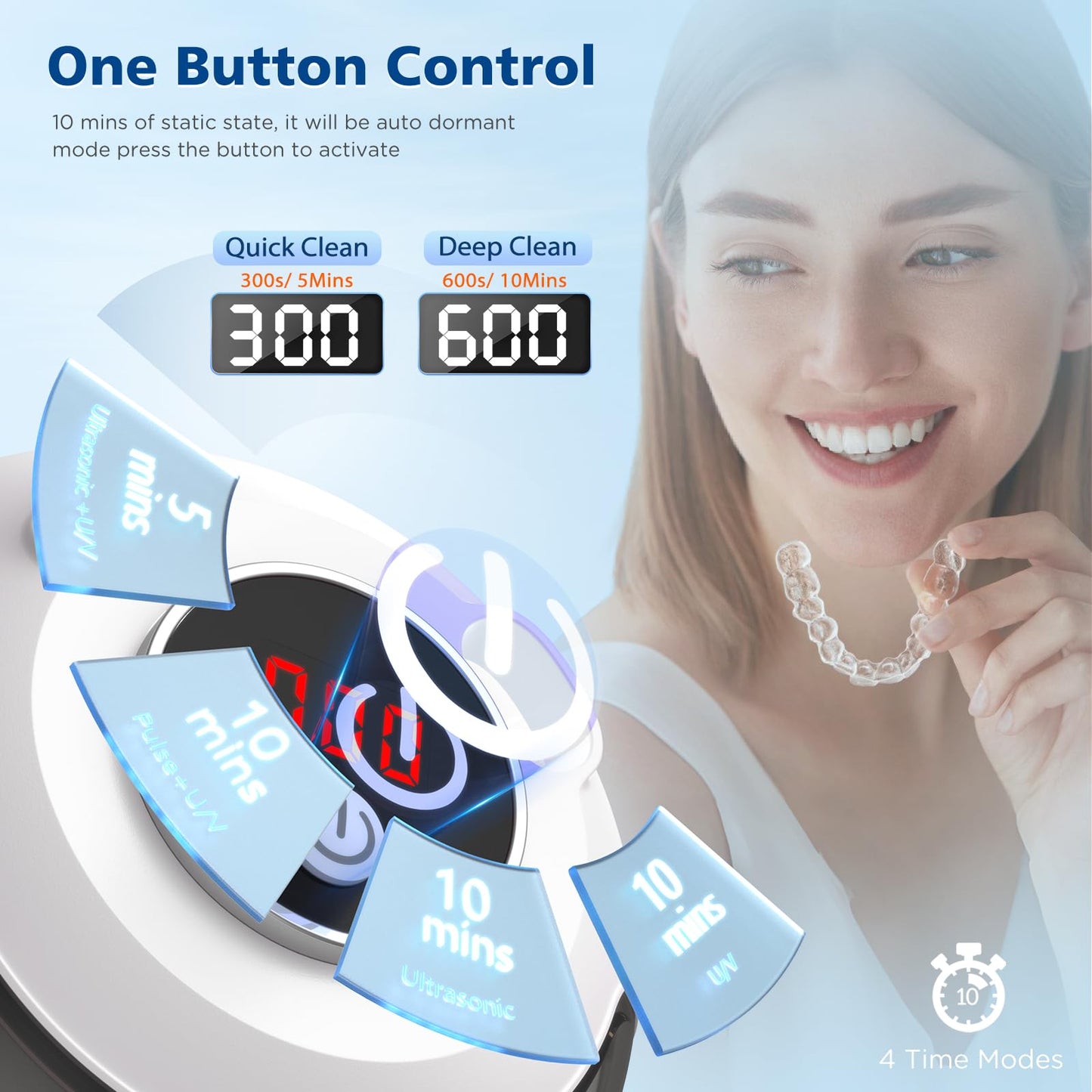 Aotuda 45kHz Ultrasonic Retainer Cleaner - 200ML Denture Cleaner, 4 Modes with Digital Timer (Navy Blue)