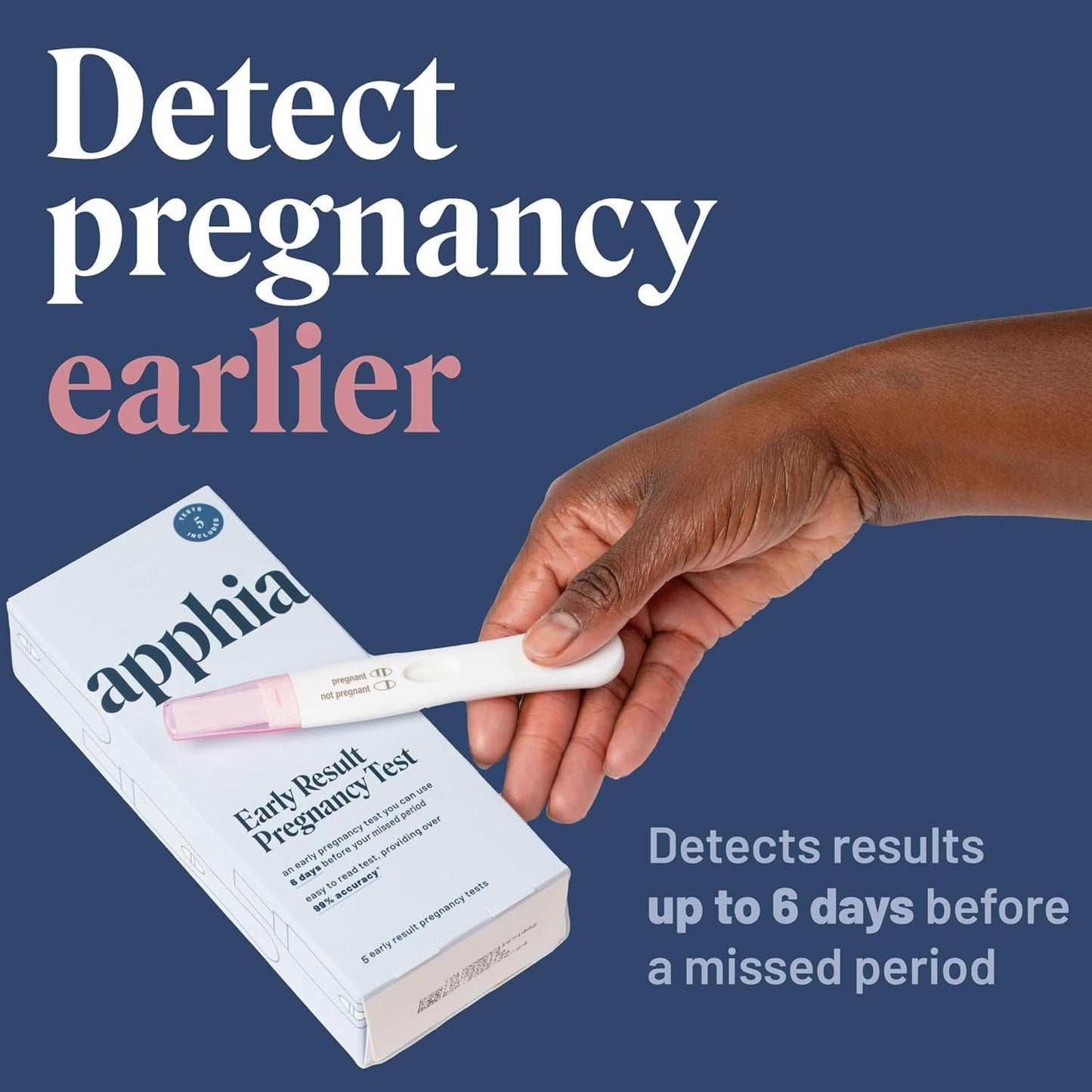 Apphia Early Detection Pregnancy Test - 6 Days Sooner | Midstream hCG Strips | Made in USA (Pack of 5)