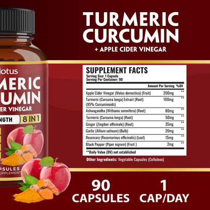7 in 1 Turmeric Curcumin + Apple Cider Vinegar Capsules – 3 Month Supply