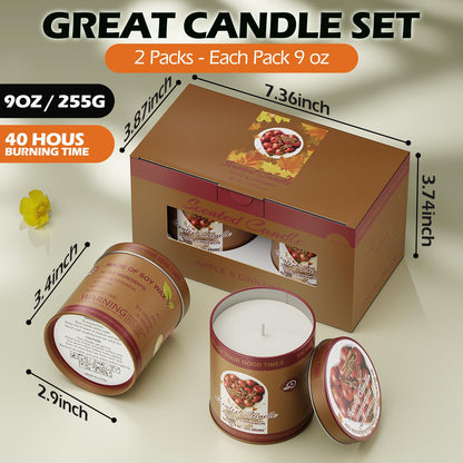 Apple Cinnamon Scented Candle Set | 2-Pack 510g, 8% Essential Oils, 80H Burn, Pure Soy Wax