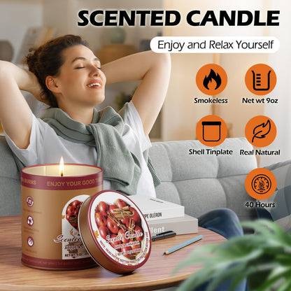 Apple Cinnamon Scented Candle Set | 2-Pack 510g, 8% Essential Oils, 80H Burn, Pure Soy Wax