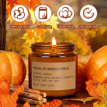 Fall Candles for Home: 6 x 3.5 oz Soy Wax, 150 Hours Long-Lasting – Pumpkin Spice & Apple Cinnamon