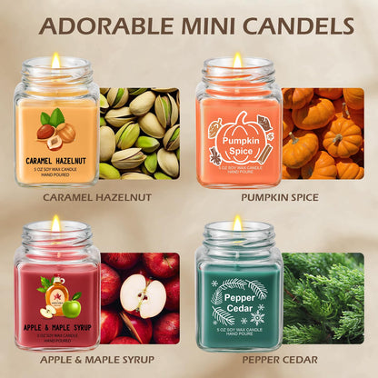 Scented Candles 4 Pack – Soy Candle Set for Home Decor & Gifts (Pumpkin Spice, Apple Maple Syrup, Caramel Hazelnut, Pepper Cedar)