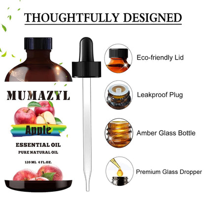 Apple Essential Oil - 4 Fl Oz (120 ml) Amber Glass Bottle for Diffuser & DIY