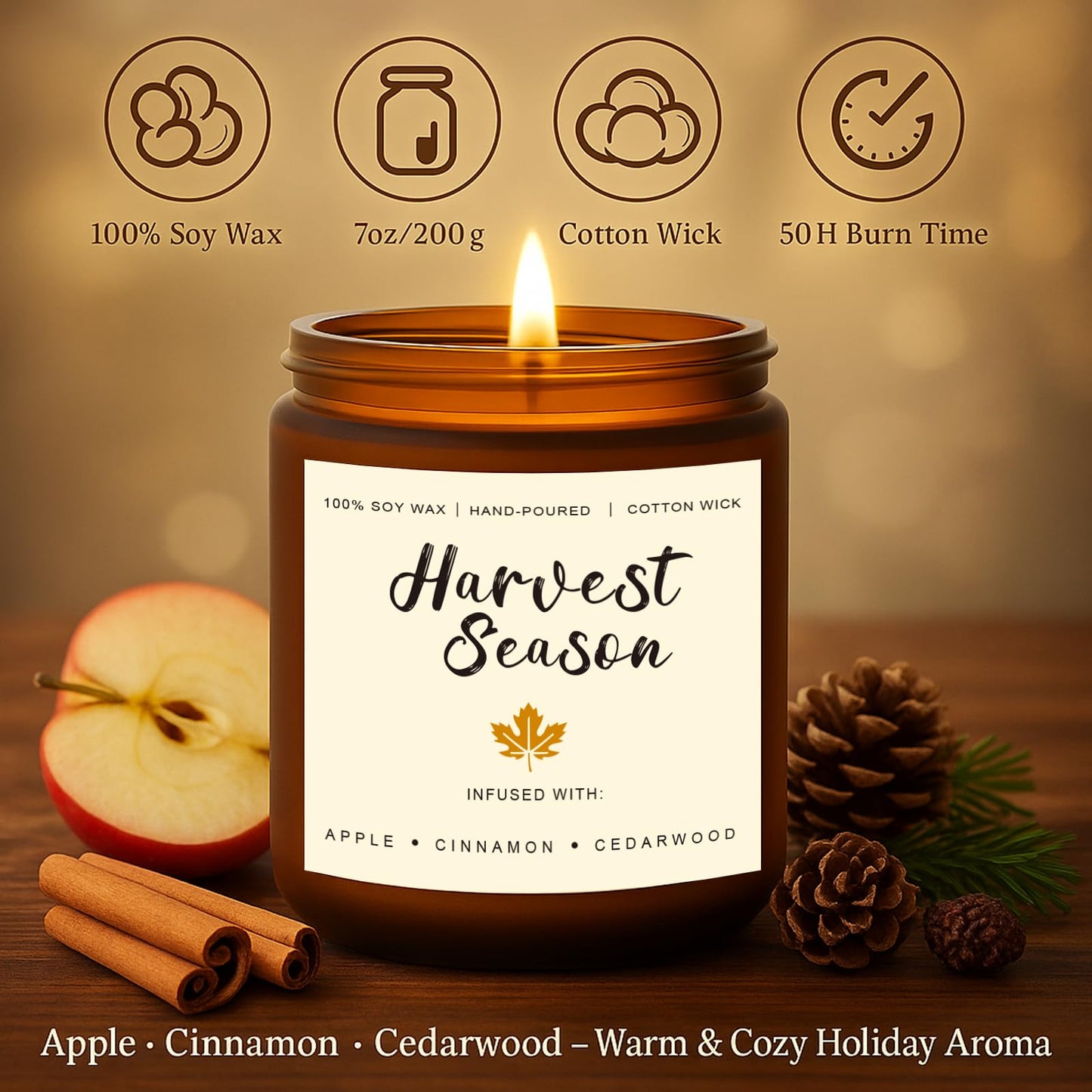 Holiday Candle Gift Set – Cinnamon Pumpkin, Apple Vanilla, Orange Jasmine & Cedarwood Spice | Long-Lasting Soy Candles