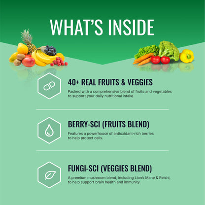 Approved Science Fruits & Veggies: 42-Item Whole Fruit & Veggie Capsule Supplement (90 Capsules)
