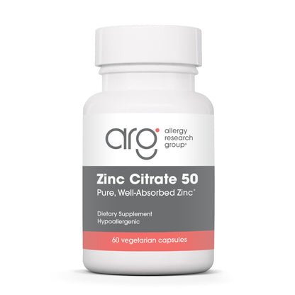 Zinc Citrate Supplement 50mg – Allergy Research Group | 60 Vegetarian Capsules