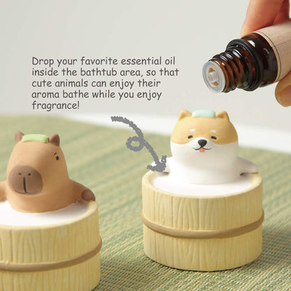 Aroma Ceramic Stone Diffuser [Japan Import] - Non-Electric Passive Aromatherapy Diffuser, Cute Animal Design (Bathing Dog)