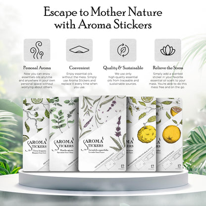 AROMA STICKERS® - 100% Natural Essential Oil Stickers (Pack of 5) for Face Mask & Pillow