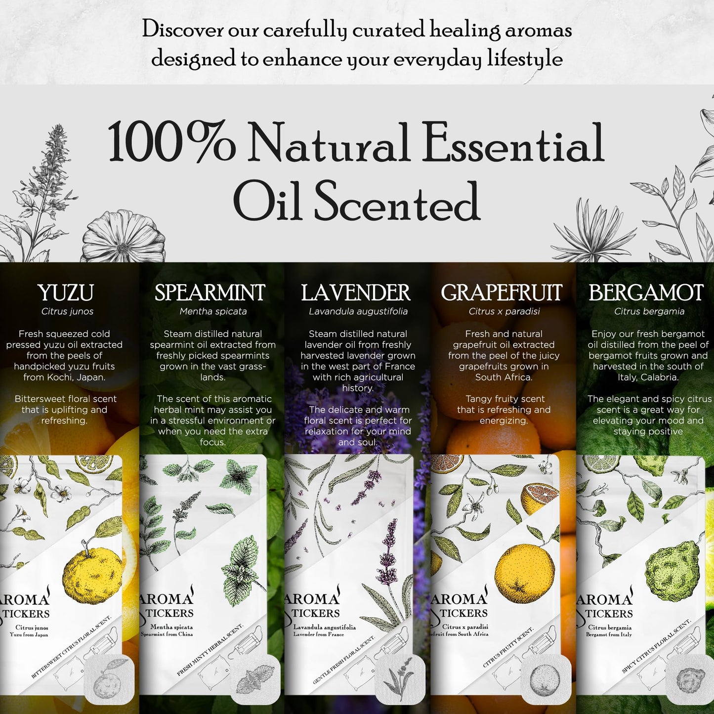 AROMA STICKERS® Spearmint – 100% Natural Essential Oil Scented Mask Stickers (12 Stickers/pc) | Face Mask & Pillow