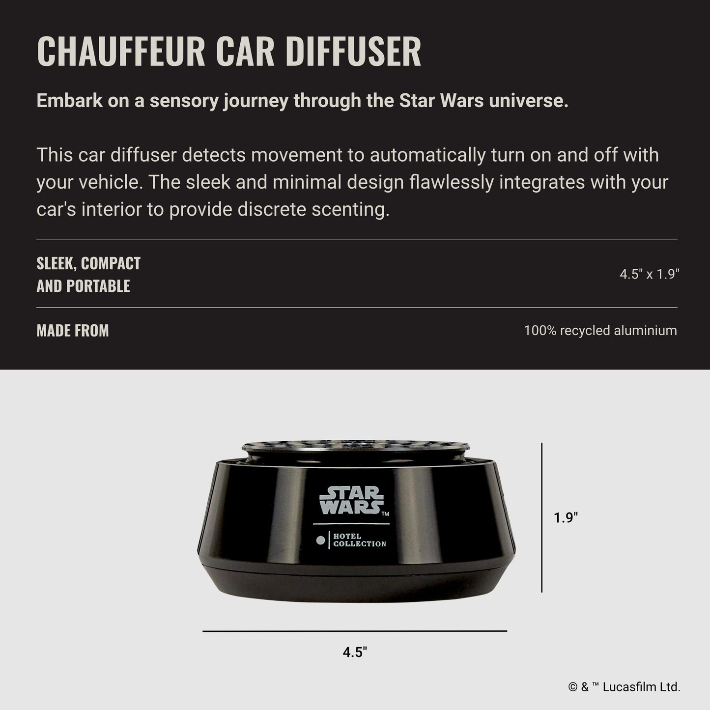 Aroma360 Hotel Collection Star Wars Empire Chauffeur Car Diffuser | Black Dark Side Edition