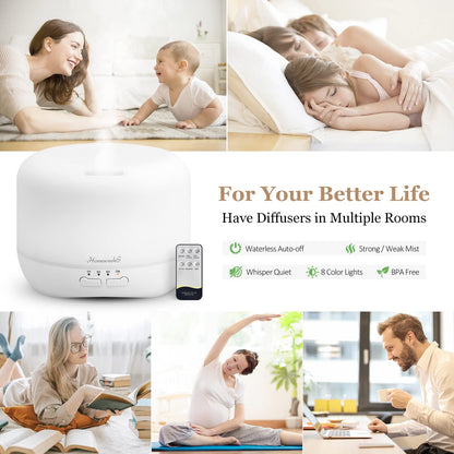 Aromatherapy Essential Oil Diffuser 300ml White – Humidifier, Night Light, Ultrasonic
