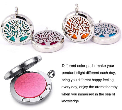 Aromatherapy Essential Oil Diffuser Necklace - Stainless Steel Locket Pendant Tree of Life