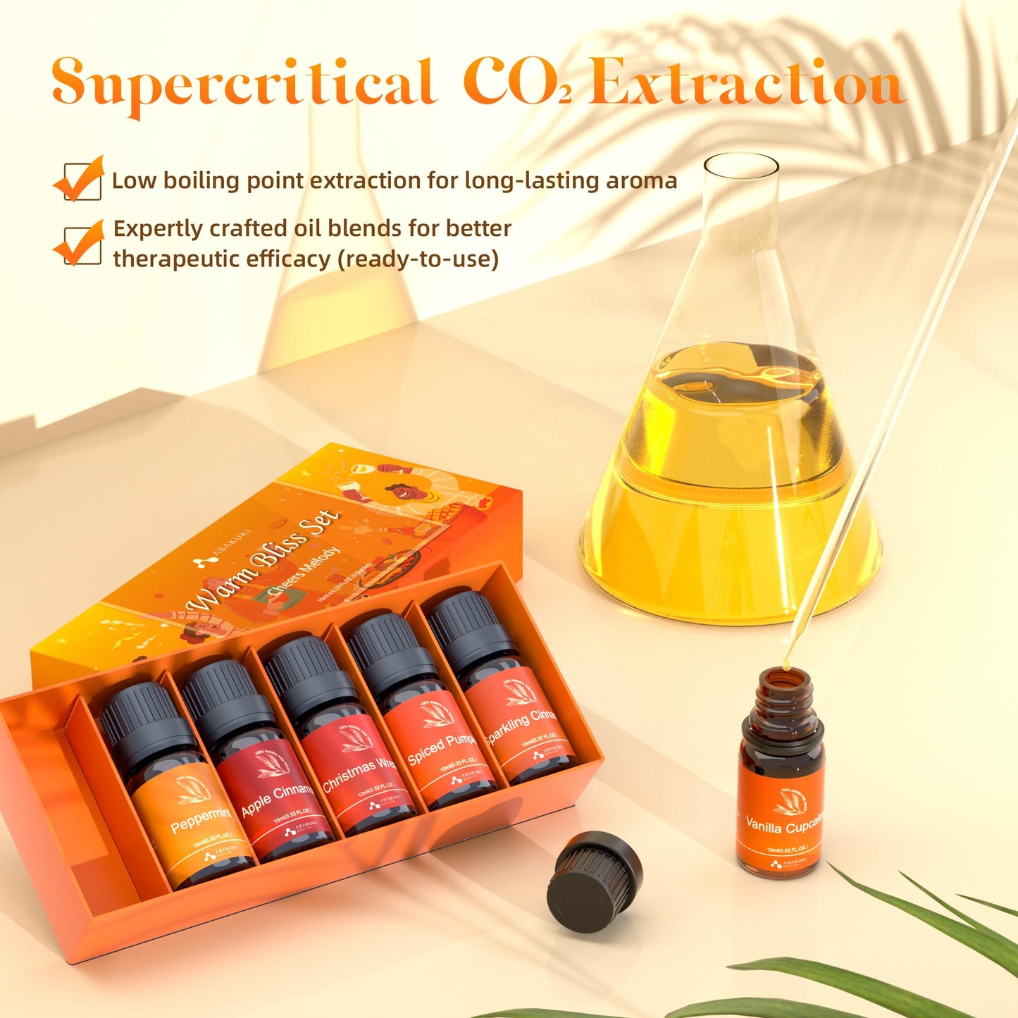 ASAKUKI Essential Oils for Diffusers & Candle Making – Peppermint, Vanilla Cupcake, Sparkling Cinnamon, Spiced Pumpkin, Christmas Wreath & Apple Cinnamon | 6 x 10 ml