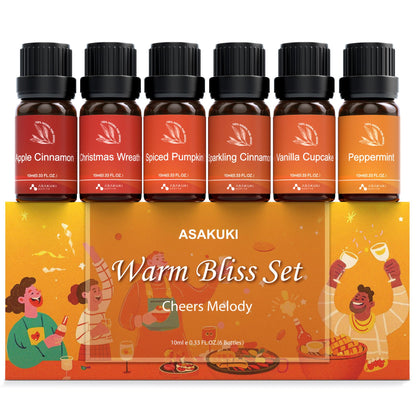 ASAKUKI Essential Oils for Diffusers & Candle Making – Peppermint, Vanilla Cupcake, Sparkling Cinnamon, Spiced Pumpkin, Christmas Wreath & Apple Cinnamon | 6 x 10 ml