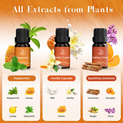 ASAKUKI Essential Oils for Diffusers & Candle Making – Peppermint, Vanilla Cupcake, Sparkling Cinnamon, Spiced Pumpkin, Christmas Wreath & Apple Cinnamon | 6 x 10 ml